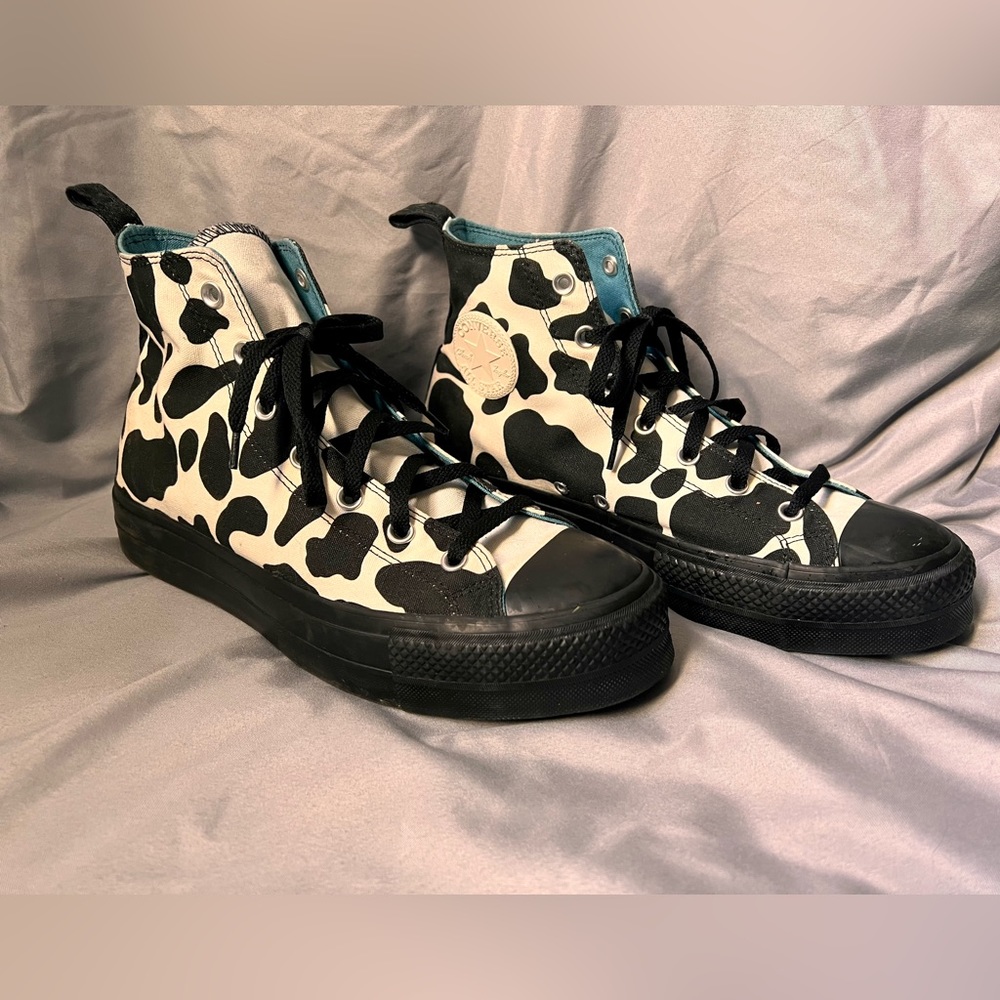 Custom Converse platform cow print sneakers 10.5